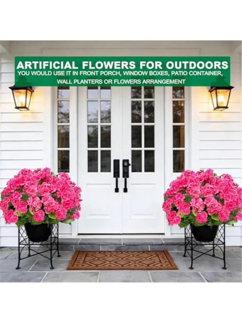 Artificial Geranium Flowers UV Resistant Faux Outdoor Porch Planter Decor 4 Pack